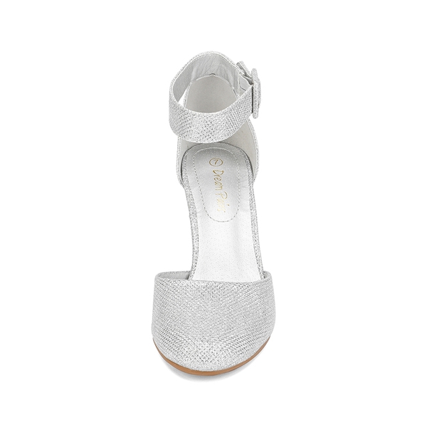 Round Toe Chunky Heel Pumps - SILVER GLITTER - 2